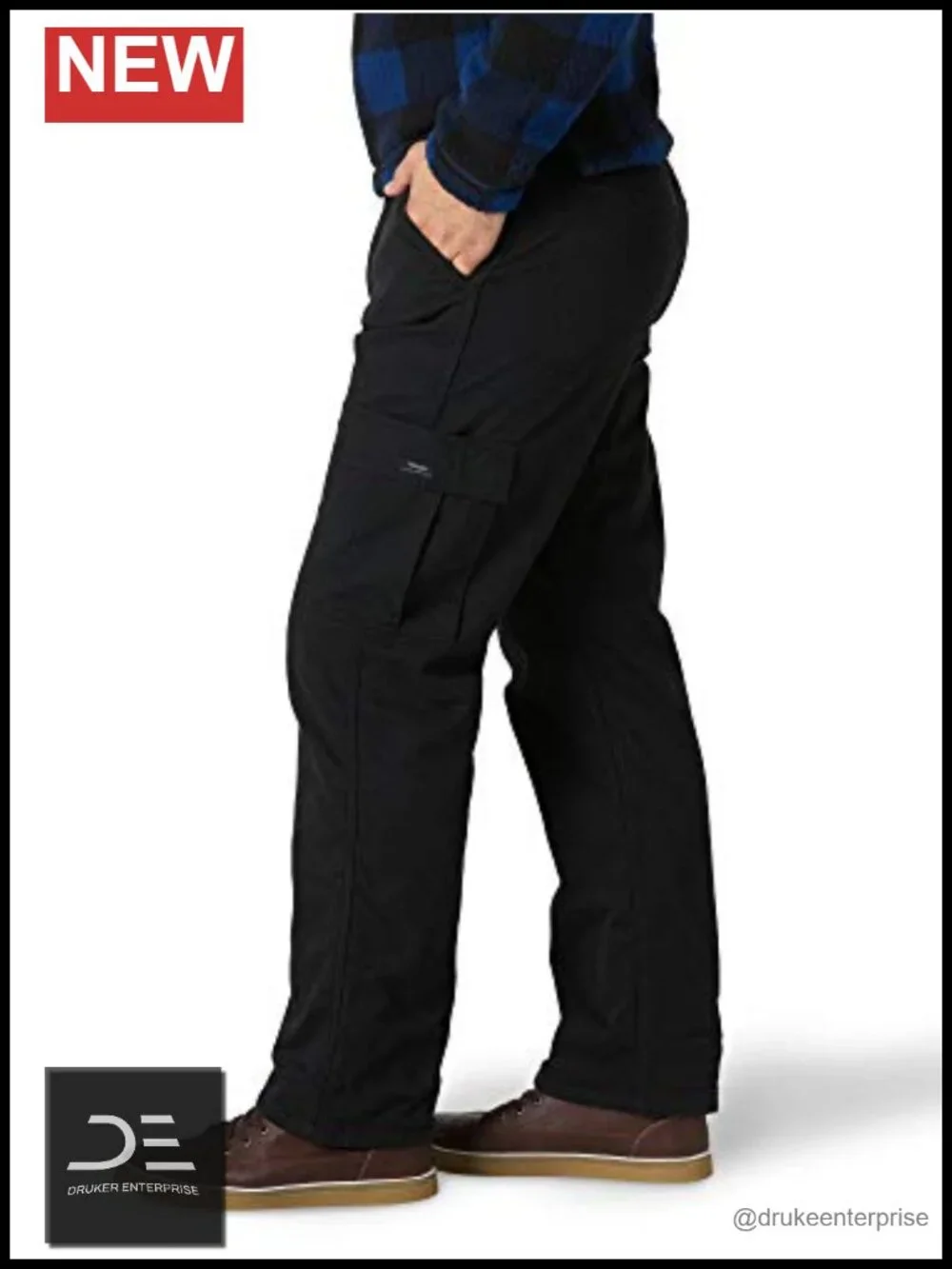Fleece Lined Cargo Pants Relaxed Fit Stretch Twill 6 Pockets Men's